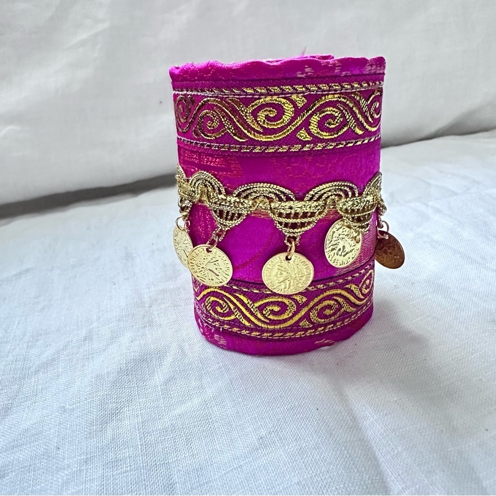 RUBYRUDI Cuff Bracelet Handcrafted OOAK Fabric Embellished Artisan Wearable Art - Picture 11 of 16